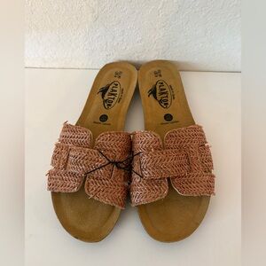 Plankton Fiji Slide On Raffia Sandals Memory Cushion SZ 9 Made In Spain